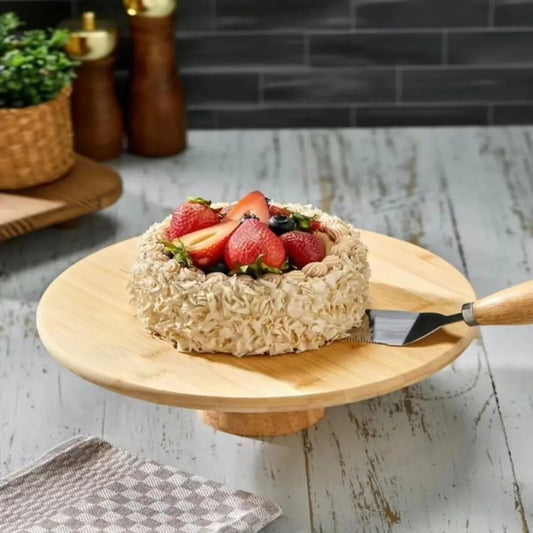 Doğal Bambu Yuvarlak Ayaklı Pasta ve Kek Sunum Standı