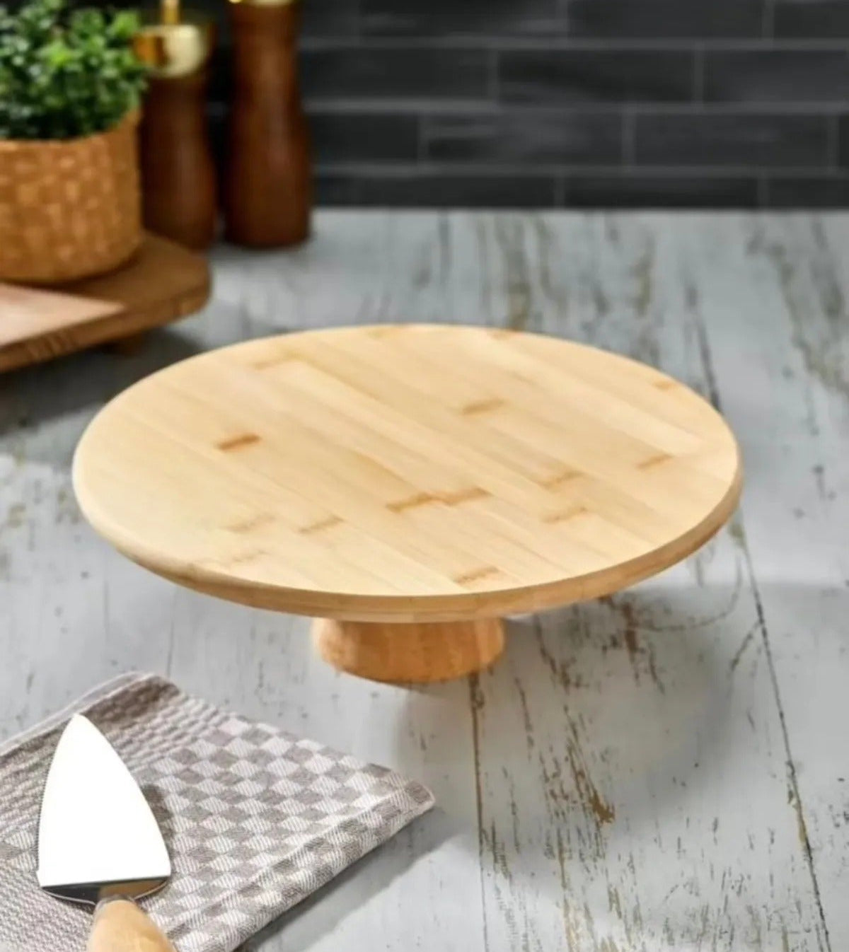 Doğal Bambu Yuvarlak Ayaklı Pasta ve Kek Sunum Standı