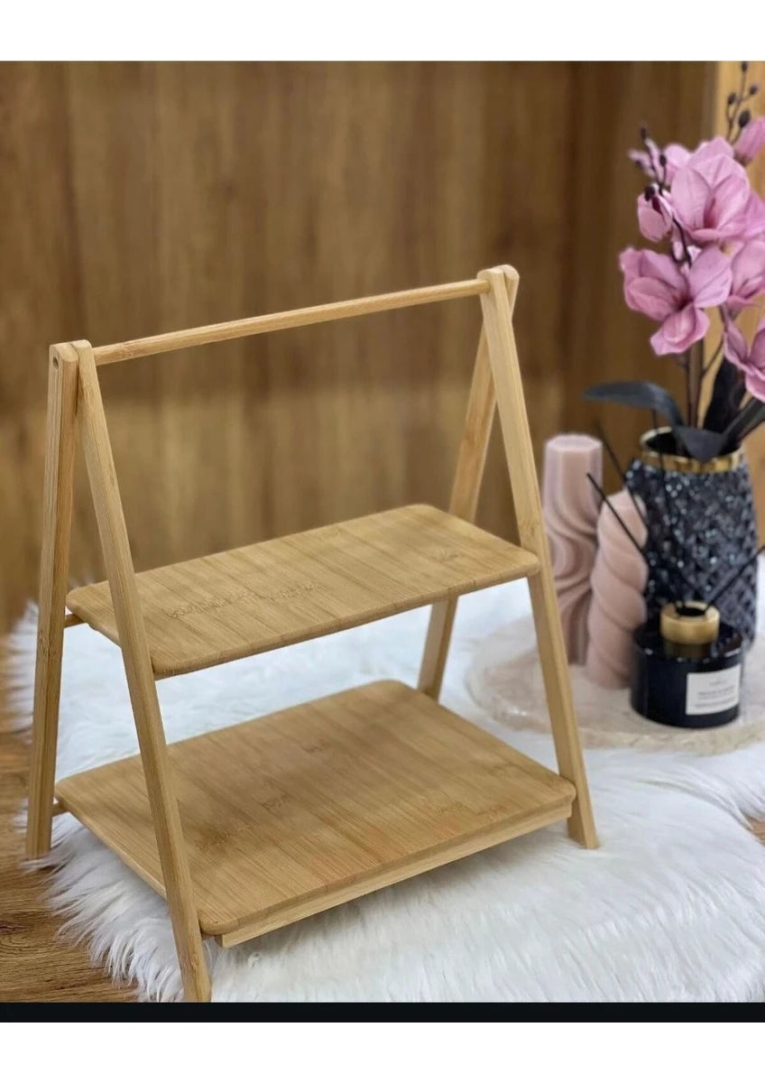 2 Katlı Bambu Dekoratif Sunumluk ve Baharat Standı