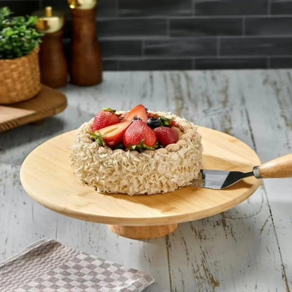 Doğal Bambu Yuvarlak Ayaklı Pasta ve Kek Sunum Standı