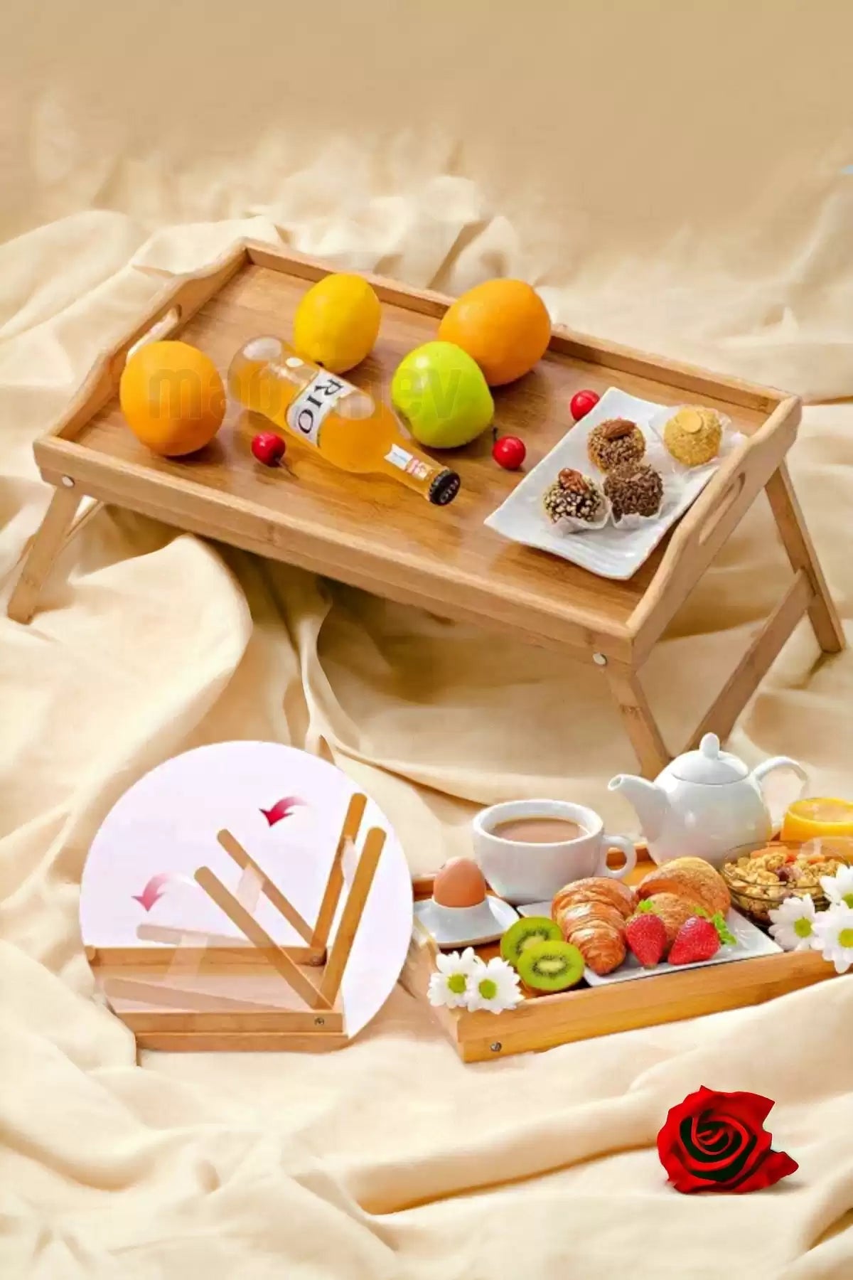 Lüx Bambu Katlanır Ayaklı Tepsi