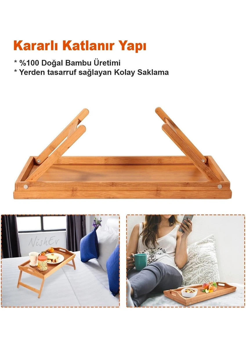 Lüx Bambu Katlanır Ayaklı Tepsi