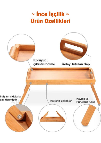 Lüx Bambu Katlanır Ayaklı Tepsi