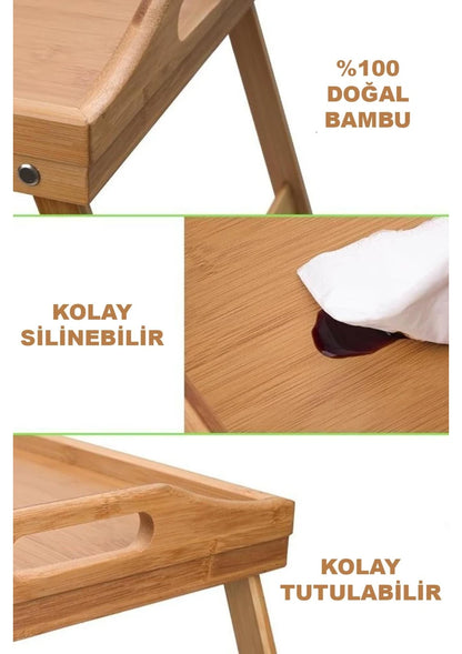 Lüx Bambu Katlanır Ayaklı Tepsi