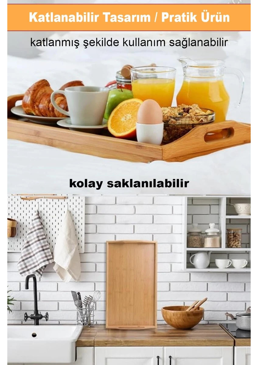 Lüx Bambu Katlanır Ayaklı Tepsi