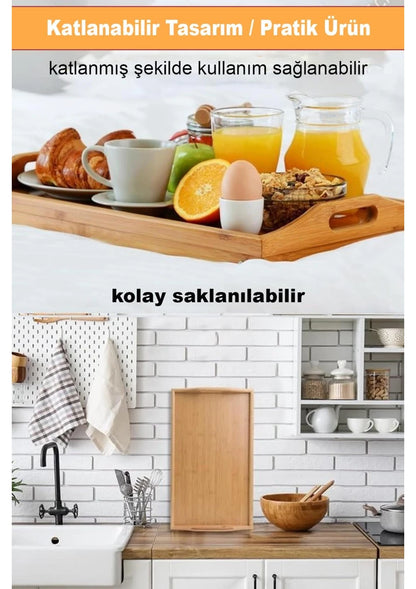 Lüx Bambu Katlanır Ayaklı Tepsi